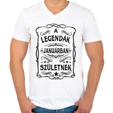 PRINTFASHION A legendák januárban születnek - Férfi V-nyakú póló - Fehér férfi póló