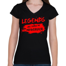 PRINTFASHION A legendák novemberben születtek - Női V-nyakú póló - Fekete