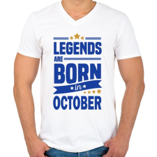 PRINTFASHION A legendák októberben születnek - Férfi V-nyakú póló - Fehér férfi póló