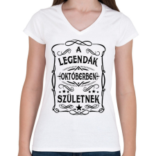 PRINTFASHION A legendák októberben születnek - Női V-nyakú póló - Fehér női póló