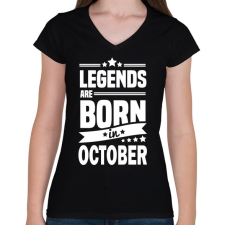 PRINTFASHION A legendák októberben születnek - Női V-nyakú póló - Fekete női póló