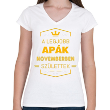 PRINTFASHION A legjobb apák november - Női V-nyakú póló - Fehér női póló