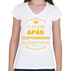 PRINTFASHION A legjobb apák szeptember - Női V-nyakú póló - Fehér