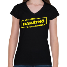 PRINTFASHION A legjobb barátnő a galaxisban - Női V-nyakú póló - Fekete