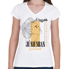PRINTFASHION A legjobb fodrász - Hónappal (fekete) - Női V-nyakú póló - Fehér