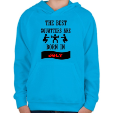 PRINTFASHION A legjobb guggolók júliusban születnek - Gyerek kapucnis pulóver - Azúrkék gyerek pulóver, kardigán