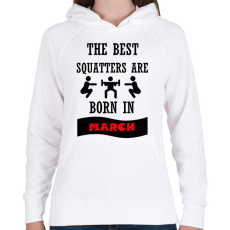PRINTFASHION A legjobb guggolók márciusban születnek - Női kapucnis pulóver - Fehér