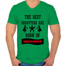 PRINTFASHION A legjobb guggolók novemberben születnek - Férfi V-nyakú póló - Zöld férfi póló