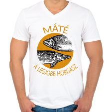 PRINTFASHION A legjobb horgász - névvel - Férfi V-nyakú póló - Fehér férfi póló