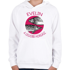 PRINTFASHION A legjobb horgász - Női névvel - Gyerek kapucnis pulóver - Fehér