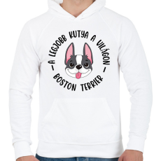 PRINTFASHION A legjobb kutya a világon - Boston terrier - Férfi kapucnis pulóver - Fehér