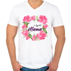 PRINTFASHION A legjobb Mama - Férfi V-nyakú póló - Fehér