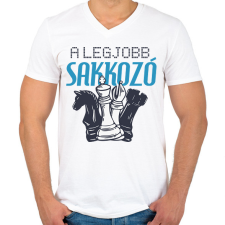 PRINTFASHION A legjobb sakkozó - Férfi V-nyakú póló - Fehér férfi póló