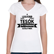 PRINTFASHION A legjobb tesók októberben születnek - Női V-nyakú póló - Fehér