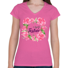 PRINTFASHION A legjobb testvér - Női V-nyakú póló - Rózsaszín