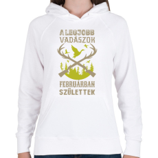 PRINTFASHION A legjobb vadászok februárban születtek - Női kapucnis pulóver - Fehér