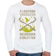 PRINTFASHION A legjobb vadászok októberben születtek - Férfi hosszú ujjú póló - Fehér