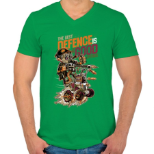 PRINTFASHION A legjobb védekezés a támadás - Férfi V-nyakú póló - Zöld férfi póló