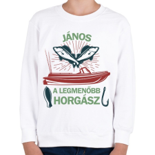 PRINTFASHION A legmenőbb horgász - Névvel - Gyerek pulóver - Fehér gyerek pulóver, kardigán