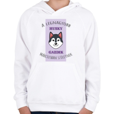 PRINTFASHION A legnagyobb gazdi - Husky - hónappal - Gyerek kapucnis pulóver - Fehér