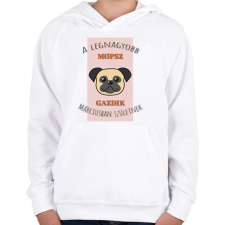 PRINTFASHION A legnagyobb gazdi - Mopsz - hónappal - Gyerek kapucnis pulóver - Fehér gyerek pulóver, kardigán