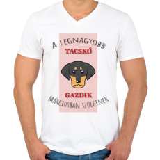 PRINTFASHION A legnagyobb gazdi - Tacskó - hónappal - Férfi V-nyakú póló - Fehér