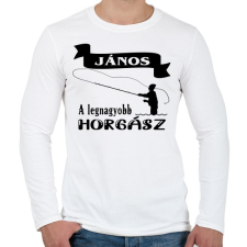 PRINTFASHION A legnagyobb horgász (egyedi névvel kérhető) - Férfi hosszú ujjú póló - Fehér férfi póló