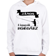 PRINTFASHION A legnagyobb horgász (egyedi névvel kérhető) - Gyerek kapucnis pulóver - Fehér gyerek pulóver, kardigán