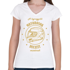 PRINTFASHION A legnagyobb motorosok - Ducati - Női V-nyakú póló - Fehér