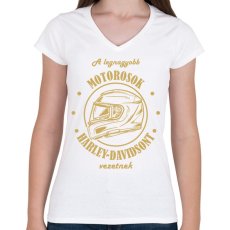 PRINTFASHION A legnagyobb motorosok - Harley-Davidson - Női V-nyakú póló - Fehér