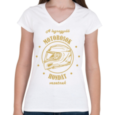 PRINTFASHION A legnagyobb motorosok - Honda - Női V-nyakú póló - Fehér