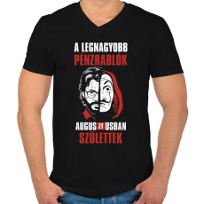 PRINTFASHION A legnagyobb pénzrablók augusztusban születtek - Férfi V-nyakú póló - Fekete