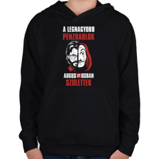 PRINTFASHION A legnagyobb pénzrablók augusztusban születtek - Gyerek kapucnis pulóver - Fekete