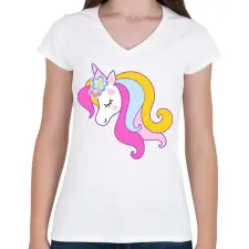PRINTFASHION A legszebb unikornis - Női V-nyakú póló - Fehér női póló