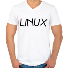 PRINTFASHION A linux - Férfi V-nyakú póló - Fehér férfi póló