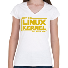 PRINTFASHION A Linux Kernel legyen veled - Női V-nyakú póló - Fehér