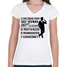 PRINTFASHION A melóban úgy hívnak 007-es ügynök - Női V-nyakú póló - Fehér női póló