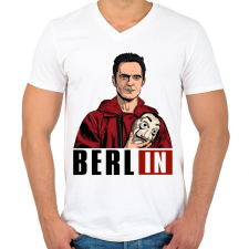 PRINTFASHION A nagy pénzrablás - Berlin - Férfi V-nyakú póló - Fehér férfi póló