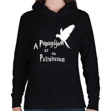 PRINTFASHION A Papagájom az én Patrónusom - Női kapucnis pulóver - Fekete női pulóver, kardigán