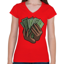 PRINTFASHION A pénz beszél. - Női V-nyakú póló - Piros női póló