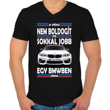 PRINTFASHION A pénz nem boldogít! De... - Férfi V-nyakú póló - Fekete férfi póló