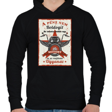 PRINTFASHION A pénz nem boldogít - Motoros minta - Férfi kapucnis pulóver - Fekete