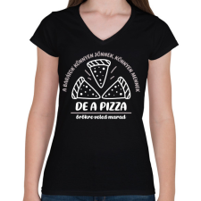 PRINTFASHION A pizza örökre veled marad - Női V-nyakú póló - Fekete női póló