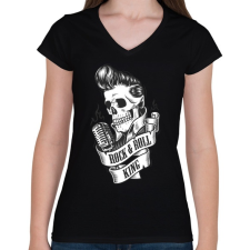 PRINTFASHION A rock királya - Női V-nyakú póló - Fekete női póló