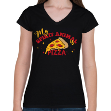 PRINTFASHION A spirituális állatom - Pizza - Női V-nyakú póló - Fekete