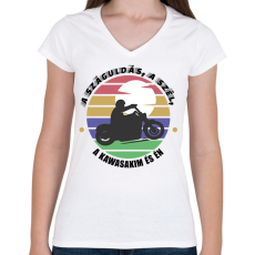 PRINTFASHION A száguldás, a szél -- Kawasaki - Női V-nyakú póló - Fehér