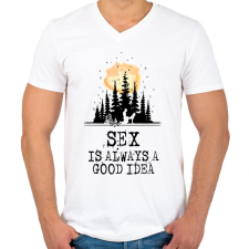 PRINTFASHION A szex mindig egy jó ötlet - Férfi V-nyakú póló - Fehér férfi póló