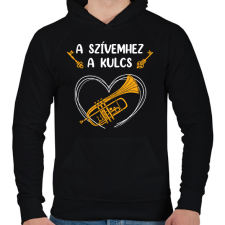 PRINTFASHION A szívemhez a kulcs - Trombita - Férfi kapucnis pulóver - Fekete férfi pulóver, kardigán