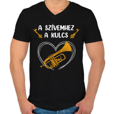 PRINTFASHION A szívemhez a kulcs - Trombita - Férfi V-nyakú póló - Fekete férfi póló