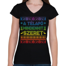 PRINTFASHION A télapó mindenkit szeret - Női V-nyakú póló - Fekete